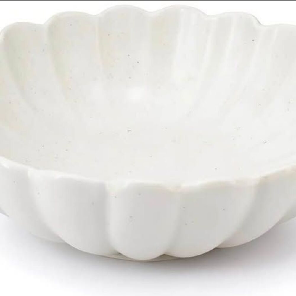 10.5" Large Ruffle Scalloped Fluted Bowl for Kitchen Counter, White Ceramic Flow